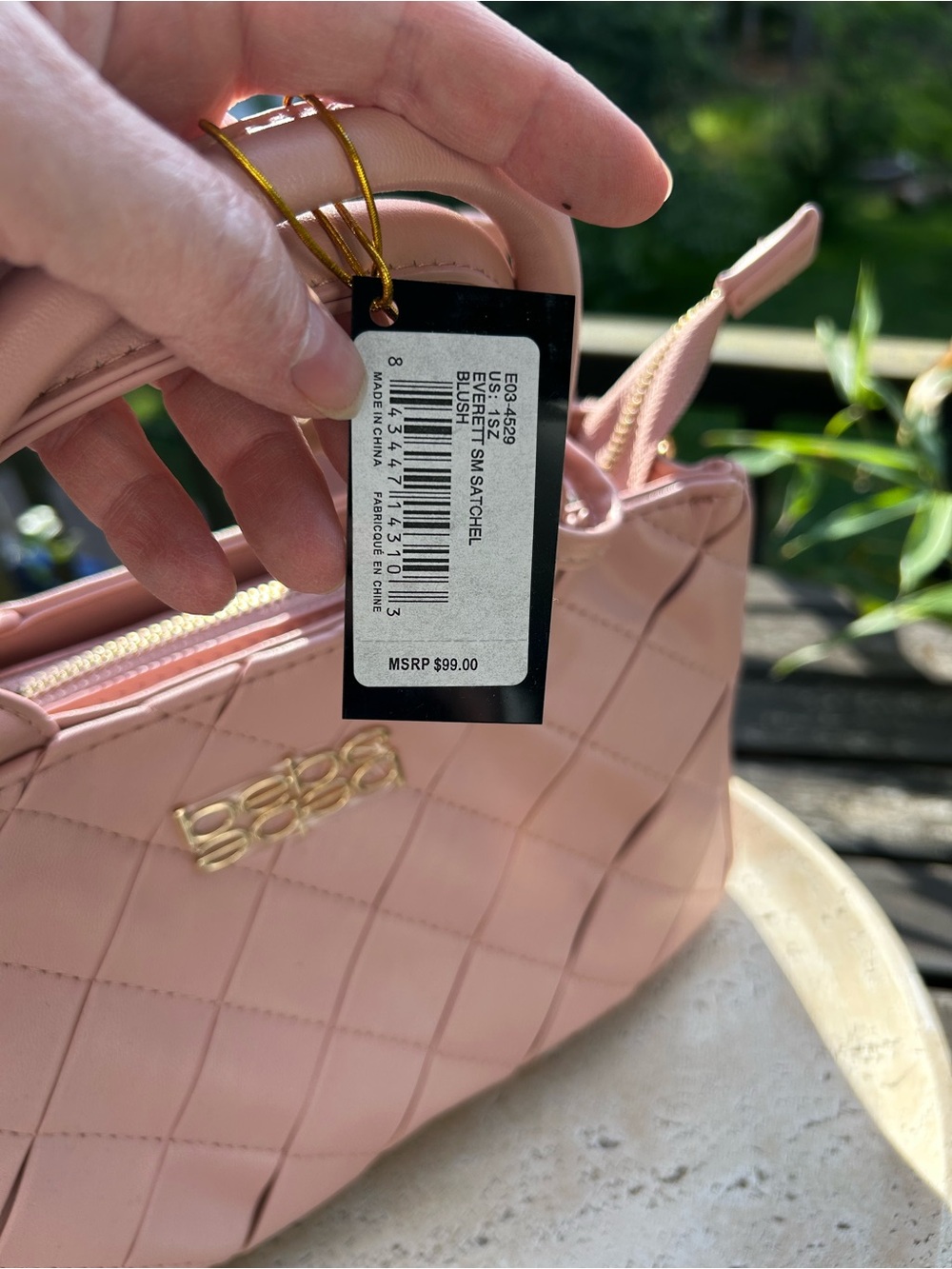 bebe Everett Quilted Satchel in Blush Pink with Gold Logo - Picture 7 of 10